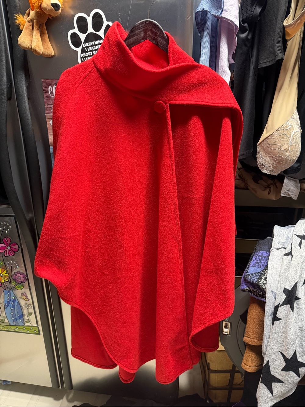 Women's Red Cozy Funnel Neck Poncho Sweater